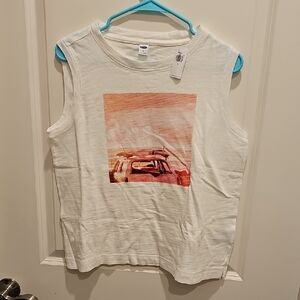White Sleeveless Top with Car Graphic